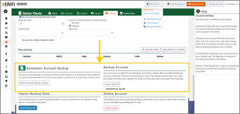 Setup automatic account data backup for VERIFI